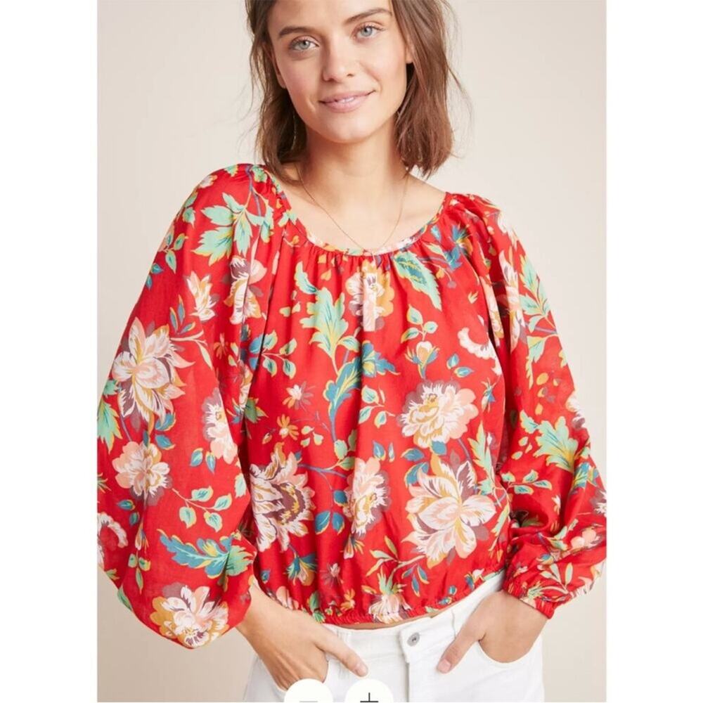 Anthropologie Maeve Red Floral Lake House Top